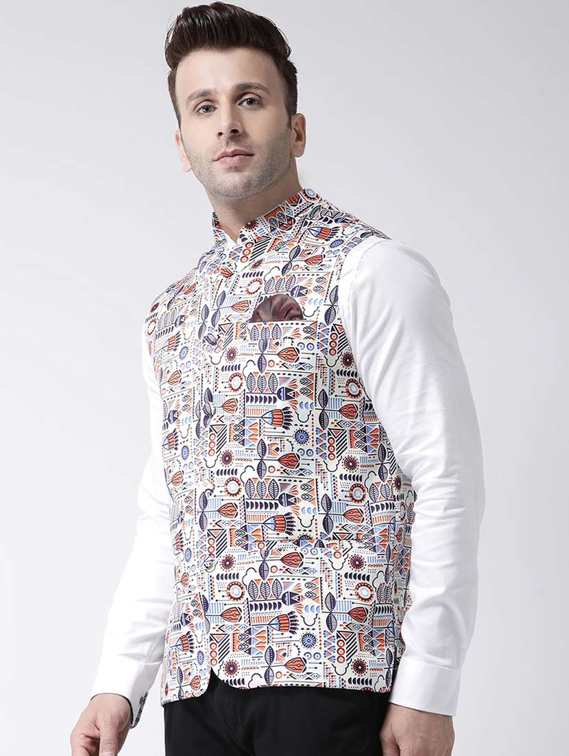 white printed nehru jacket - 17343627 -  Standard Image - 1