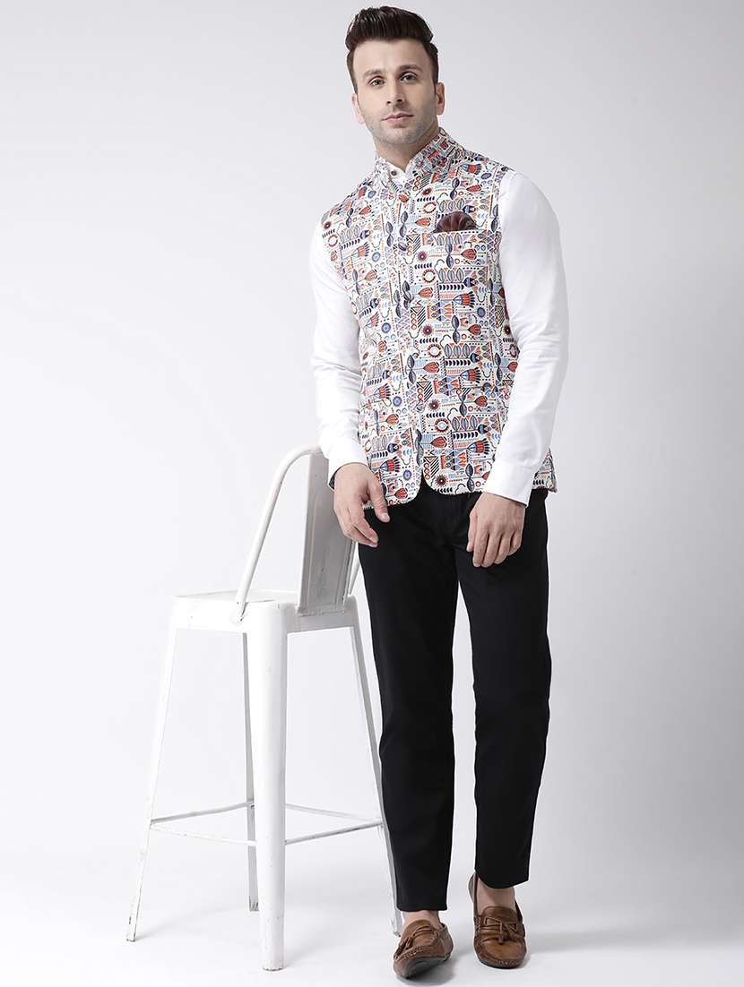 white printed nehru jacket - 17343627 -  Standard Image - 4
