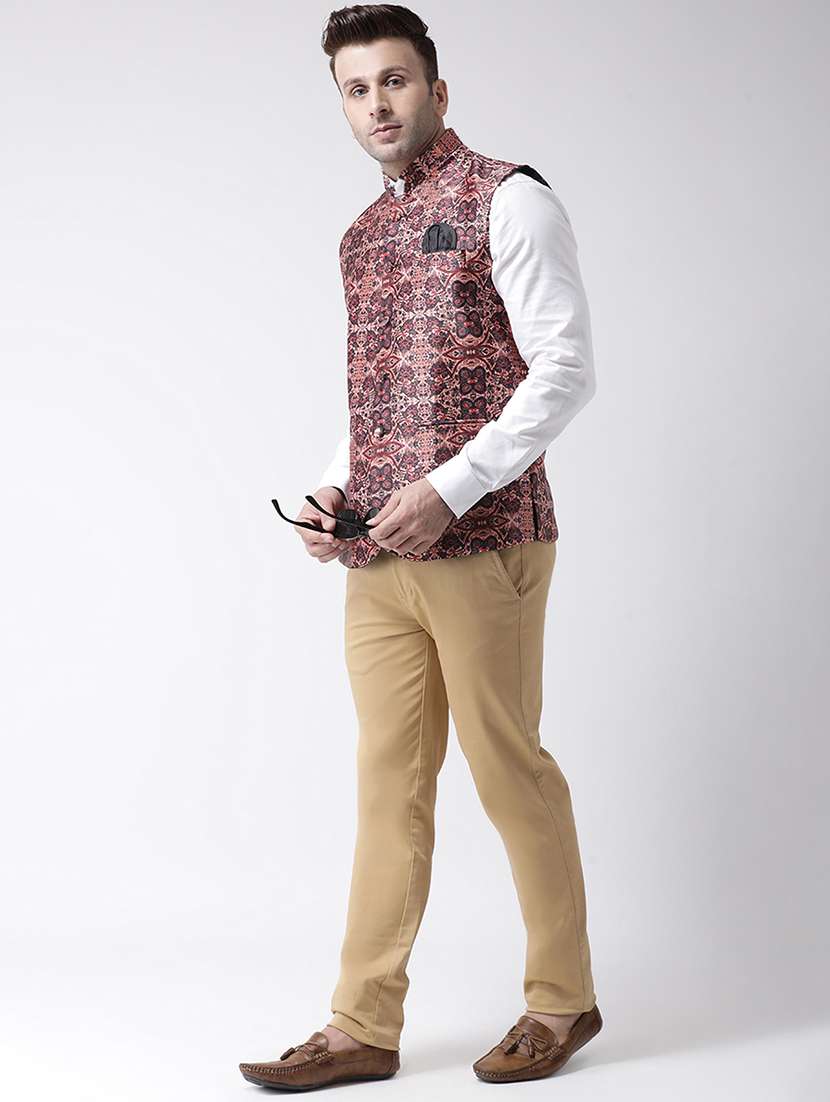 brown floral printed nehru jacket - 17343633 -  Standard Image - 4