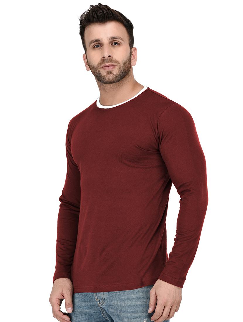 maroon solid cut & sew t-shirt - 17344575 - Standard Image - 1