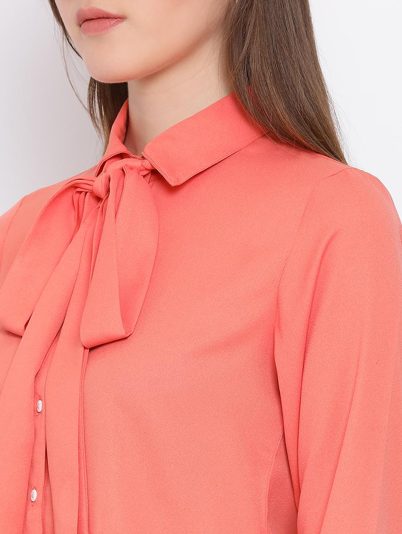 tie up neck solid shirt - 17344651 - Standard Image - 4