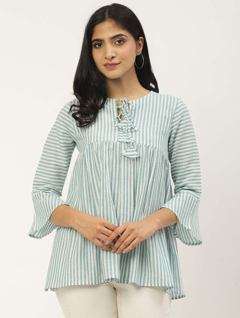 women's a line tie-up neck top