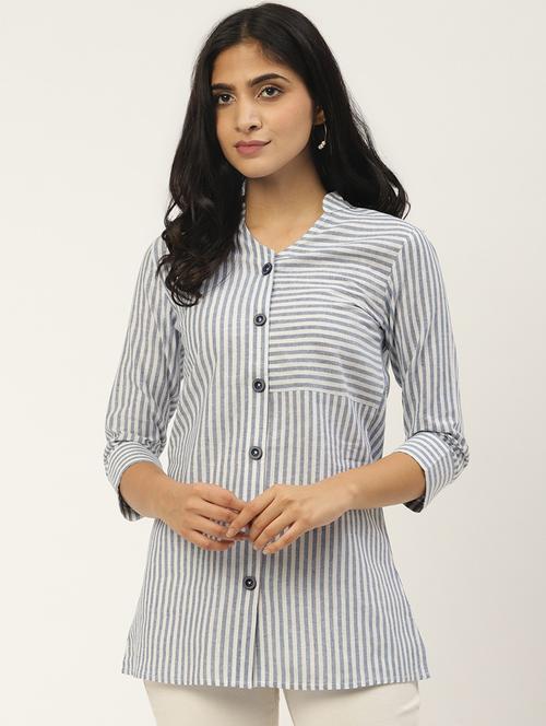 mandarin neck striped shirt  - 17344730 -  Standard Image - 0