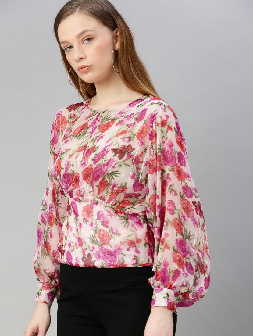 bishop sleeves back slit top - 17345623 - Standard Image - 1