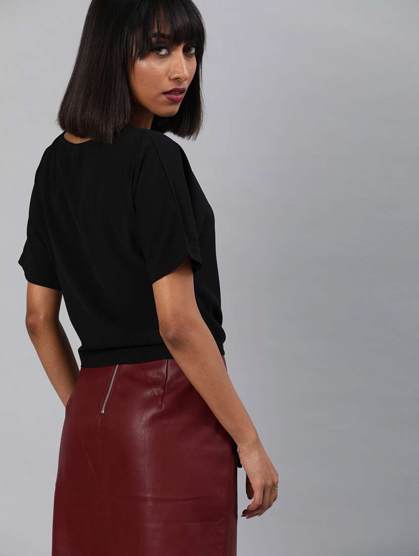 women's solid black v neck top - 17345871 -  Standard Image - 1