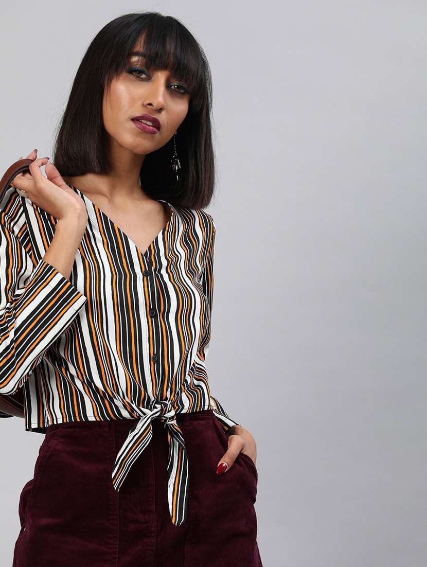 women's crop v neck top