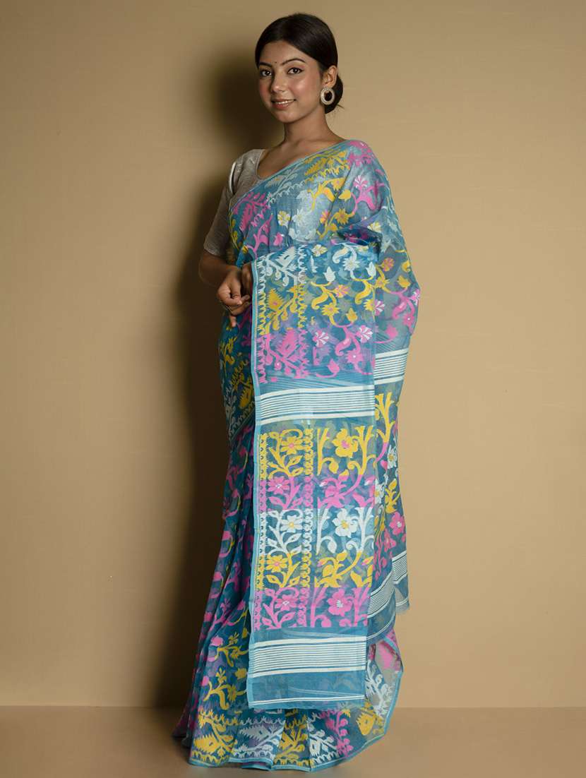 women's floral light blue colored saree - 17346869 - Standard Image - 1