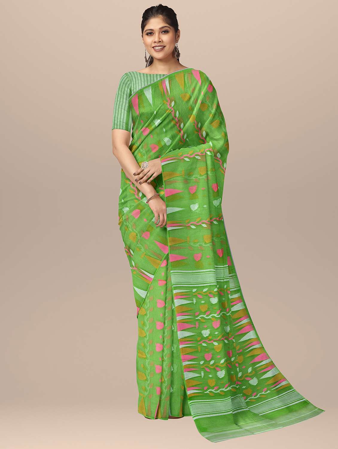 women's self design green colored saree