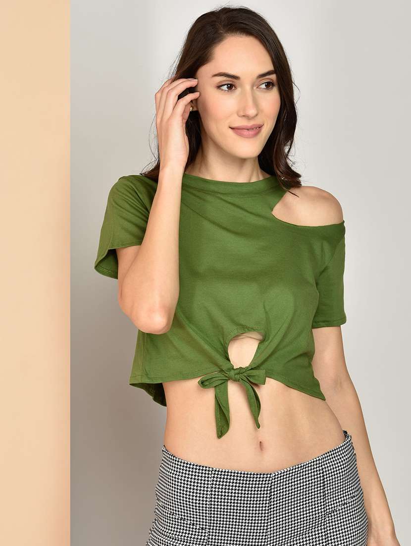 women's crop round neck top - 17349637 - Zoom Image - 0