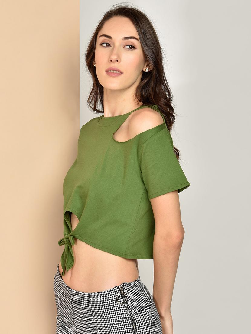 women's crop round neck top - 17349637 - Standard Image - 1