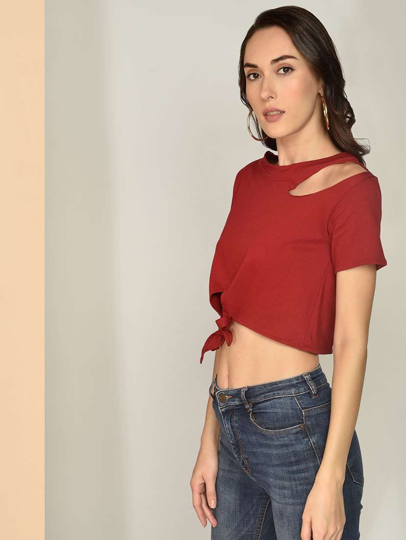women's crop round neck top - 17349638 -  Standard Image - 1