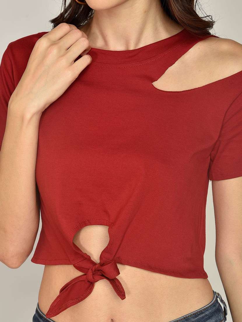 women's crop round neck top - 17349638 -  Standard Image - 4