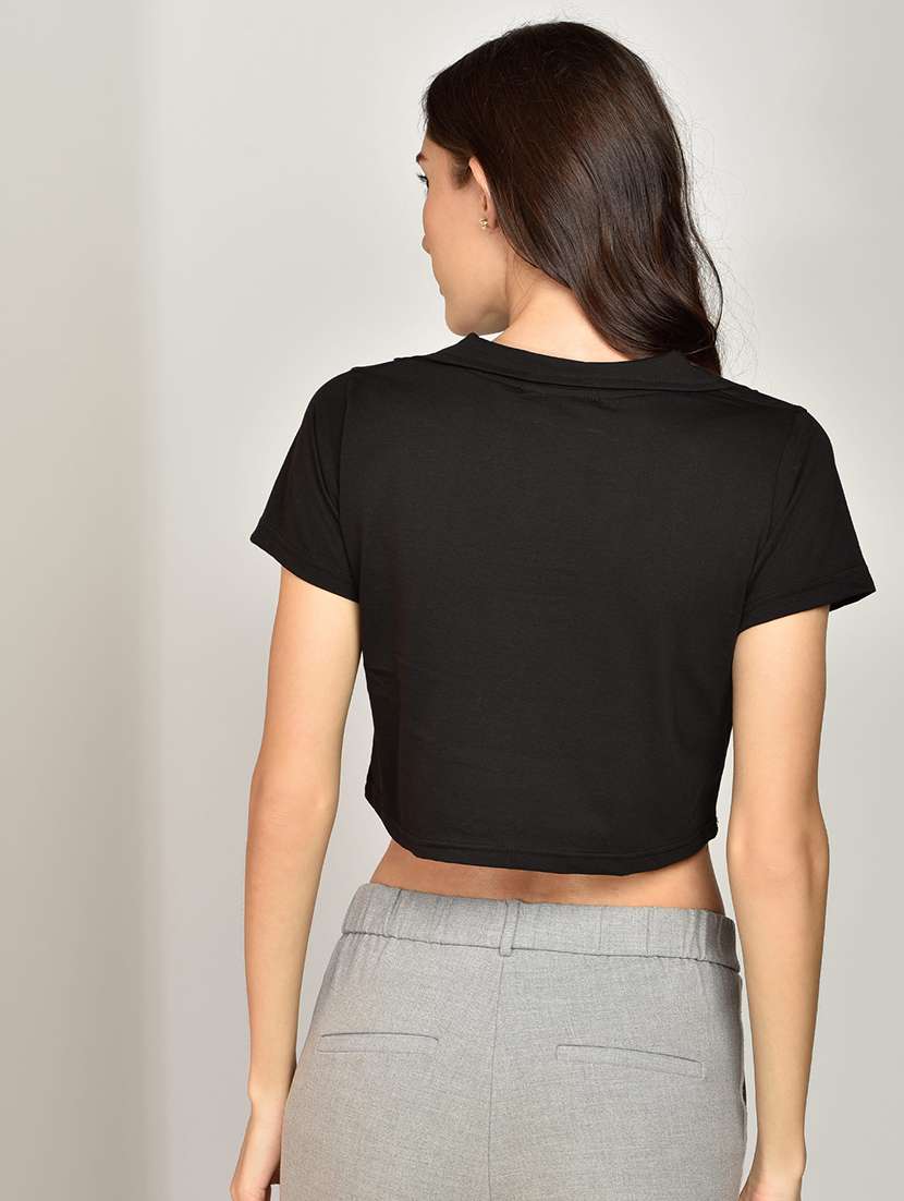 Women Solid V Neck Crop Top