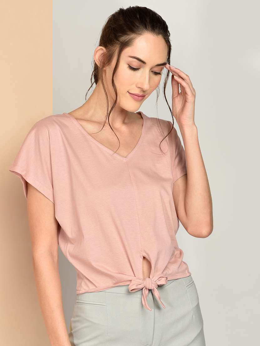 women's crop v neck top