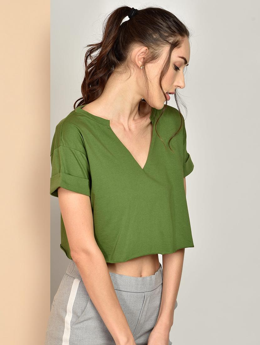 women's crop v neck top - 17349652 - Standard Image - 1