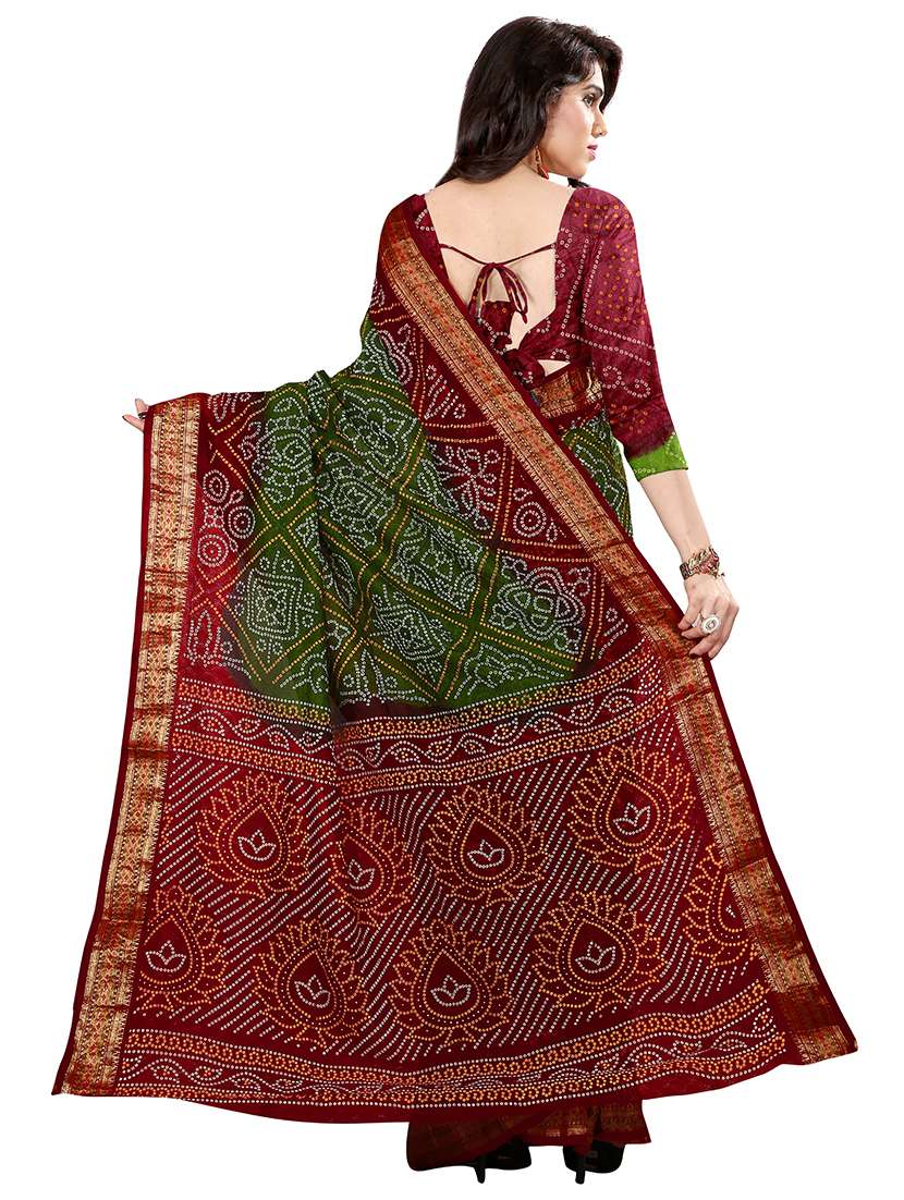 women's bandhani green colored saree with blouse - 17350669 - Standard Image - 1