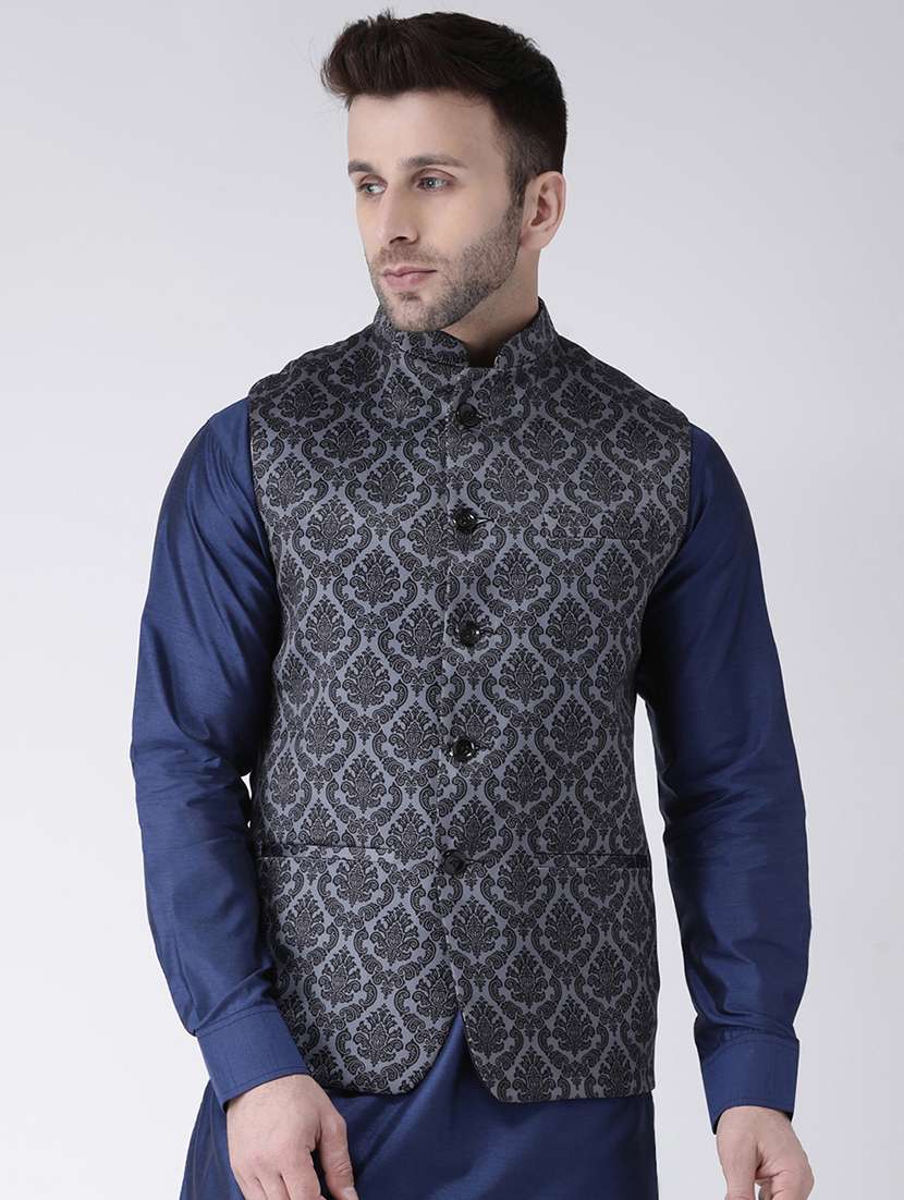black printed nehru jacket