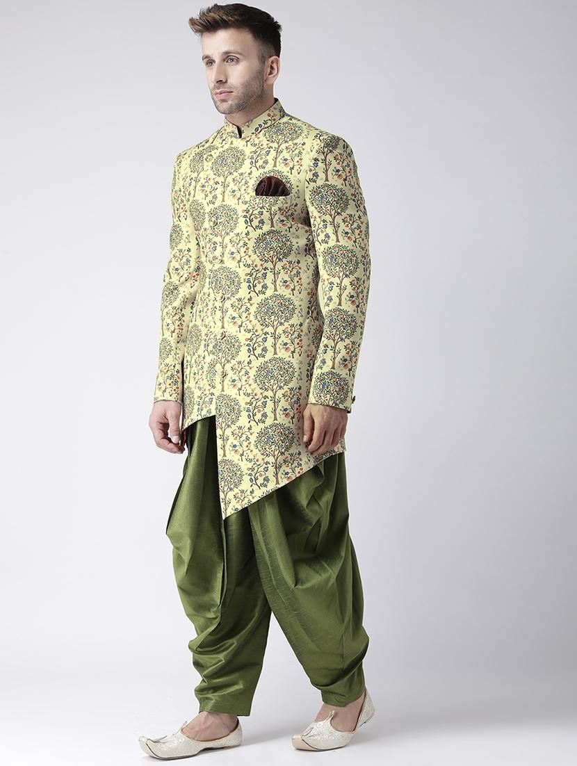 yellow printed sherwani set - 17351317 - Standard Image - 1