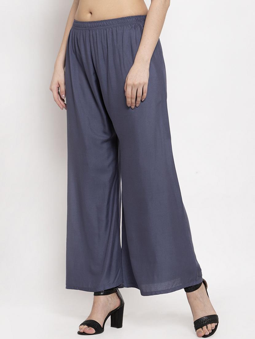 grey rayon flared palazzo - 17351398 -  Standard Image - 1