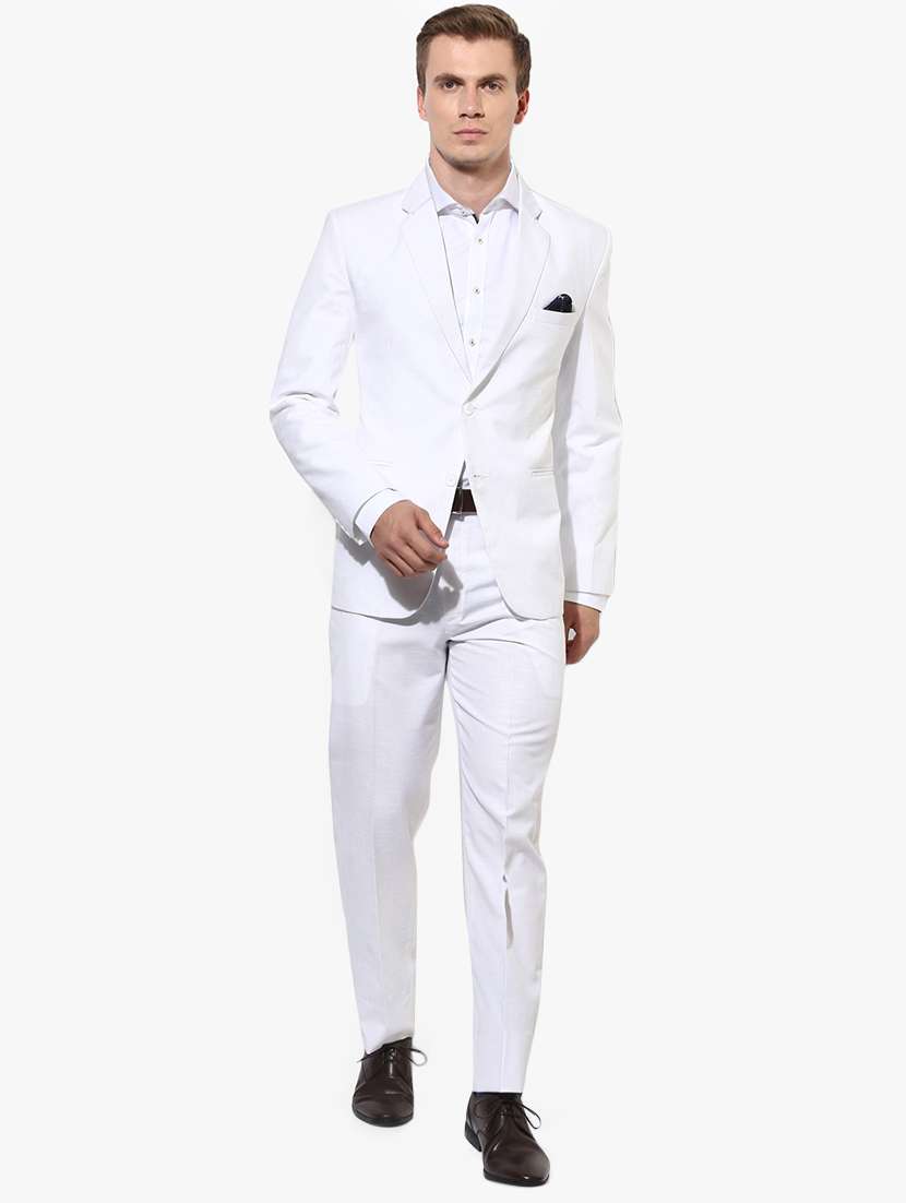 white solid single breasted suit