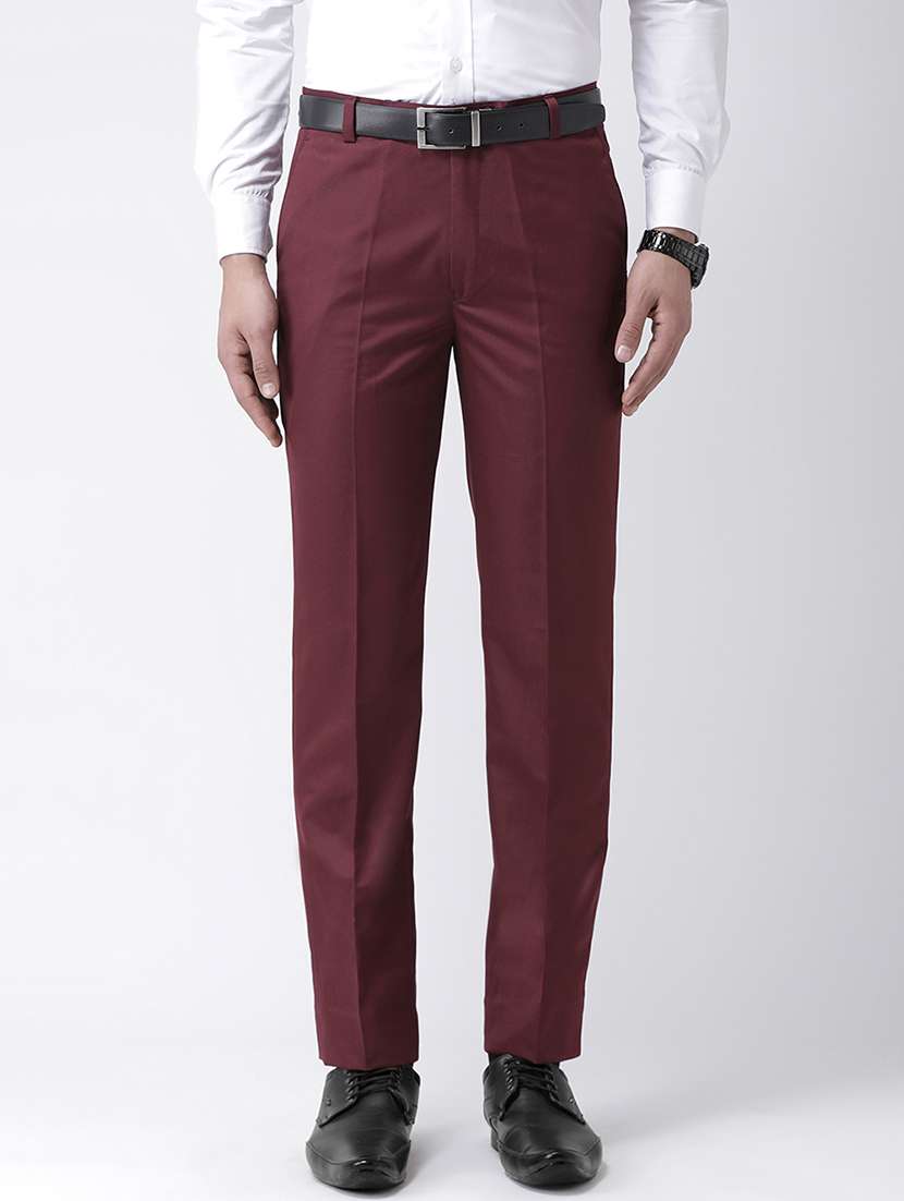 Maroon Solid Flat Front Formal Trouser