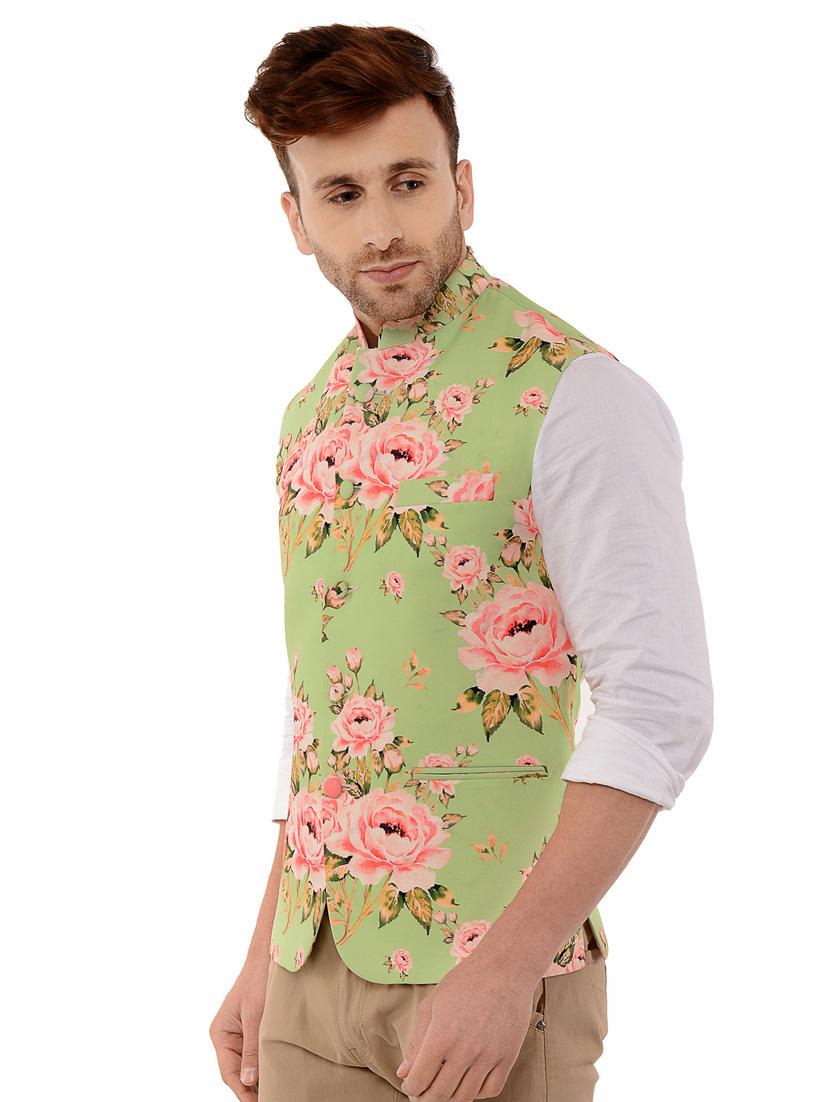 green floral printed nehru jacket - 17351715 -  Standard Image - 1