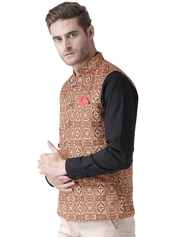 orange printed nehru jacket - 17351753 - Standard Image - 1