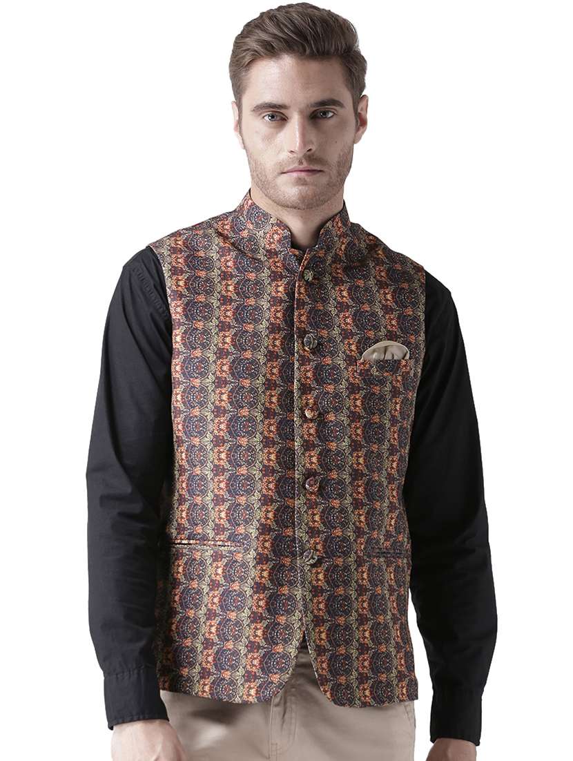 multi colored printed nehru jacket