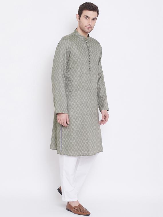 olive green woven kurta pyjama set - 17352167 - Standard Image - 1