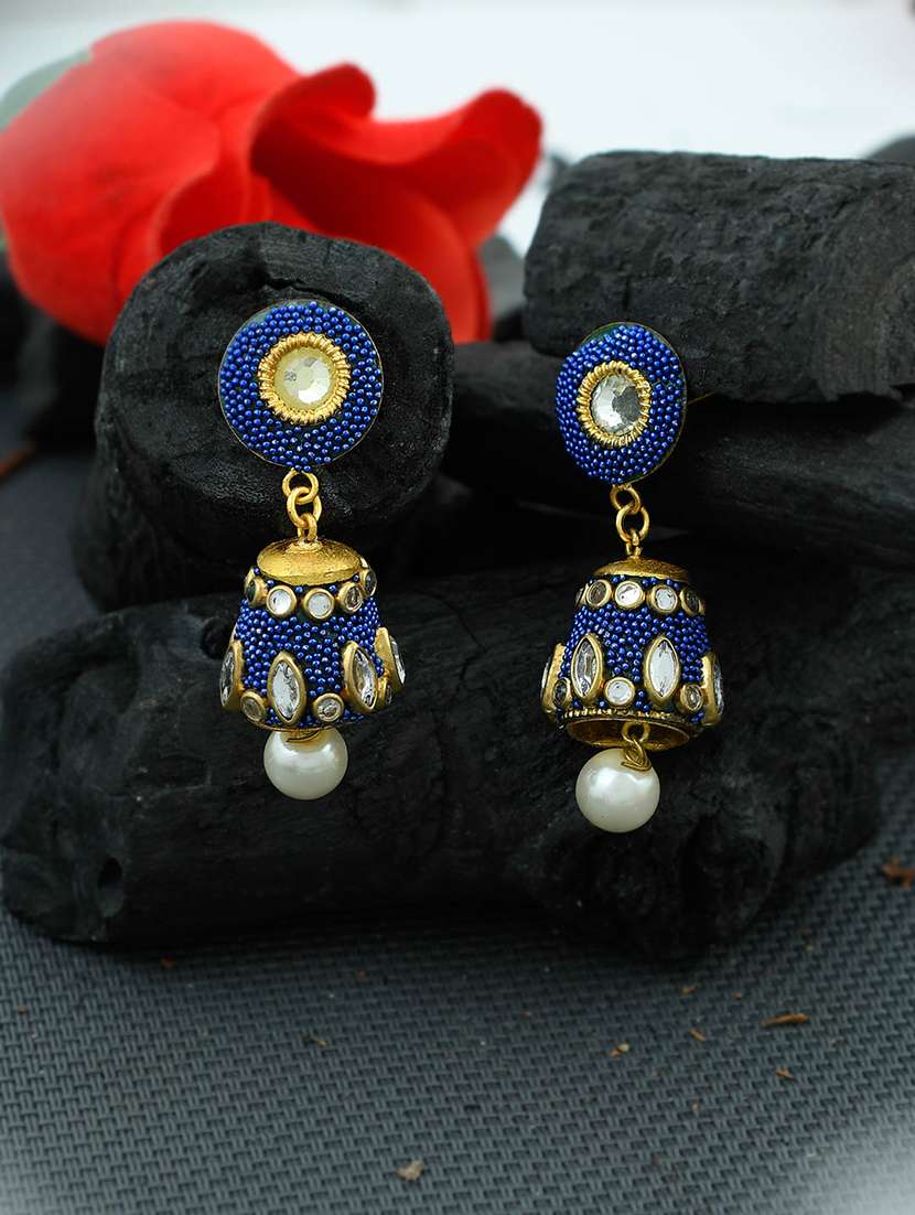 blue  brass jhumka earring - 17353301 -  Standard Image - 1