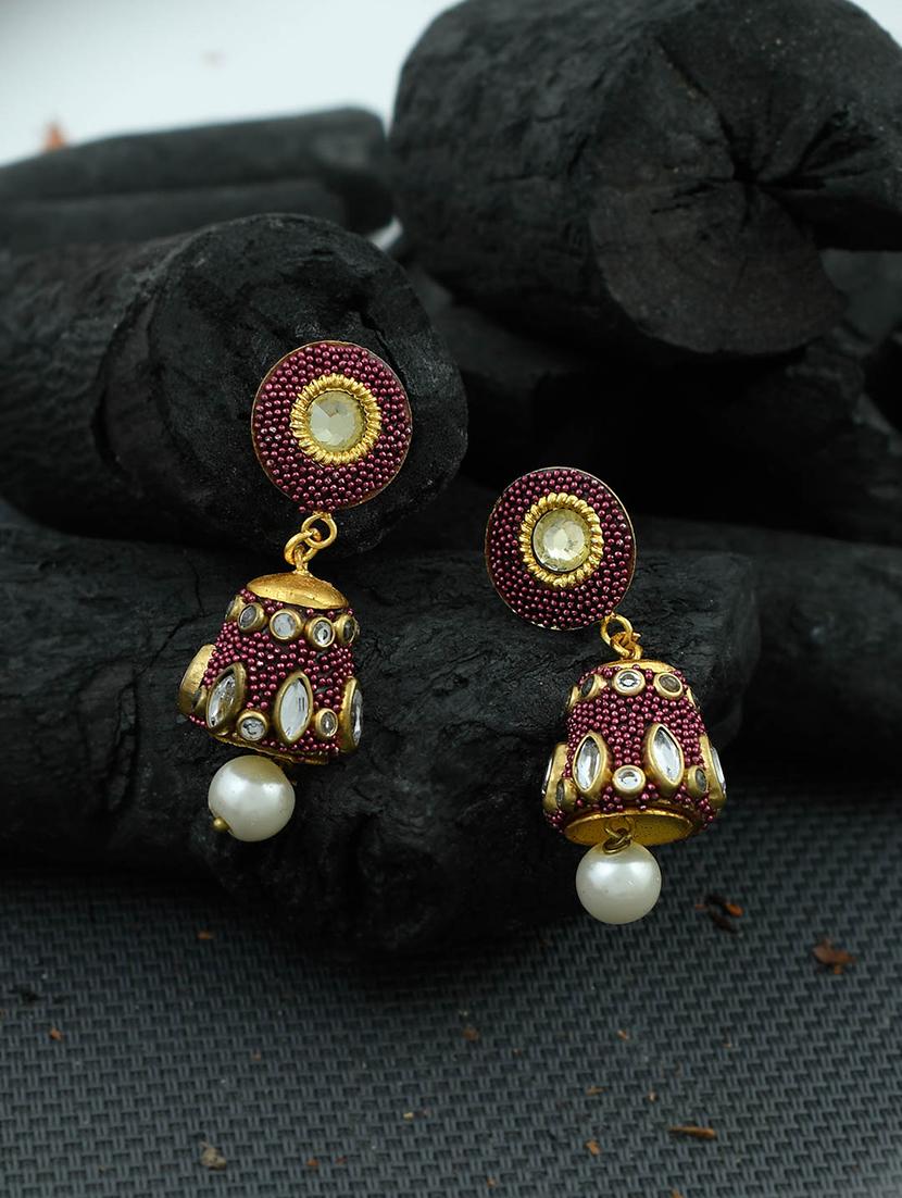 red brass jhumka earring - 17353302 - Standard Image - 1