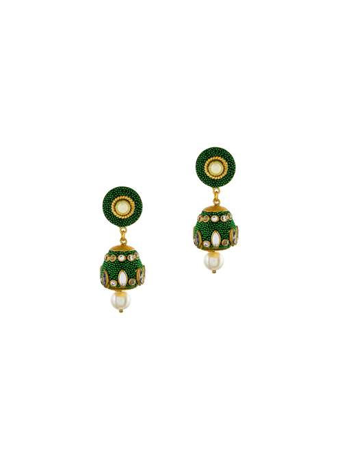 green brass jhumka earring - 17353478 -  Standard Image - 0