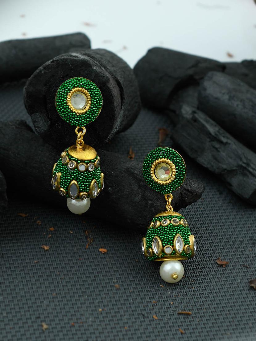 green brass jhumka earring - 17353478 -  Standard Image - 1