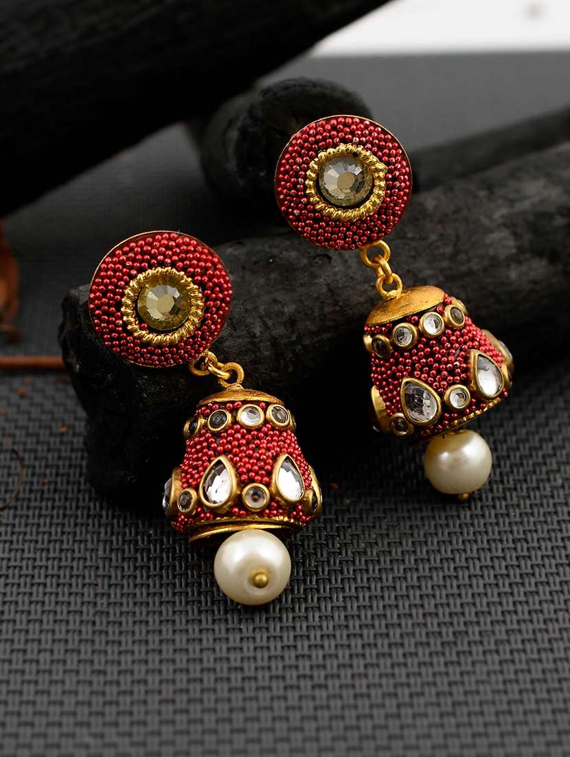 red brass jhumka earring - 17353491 -  Standard Image - 1