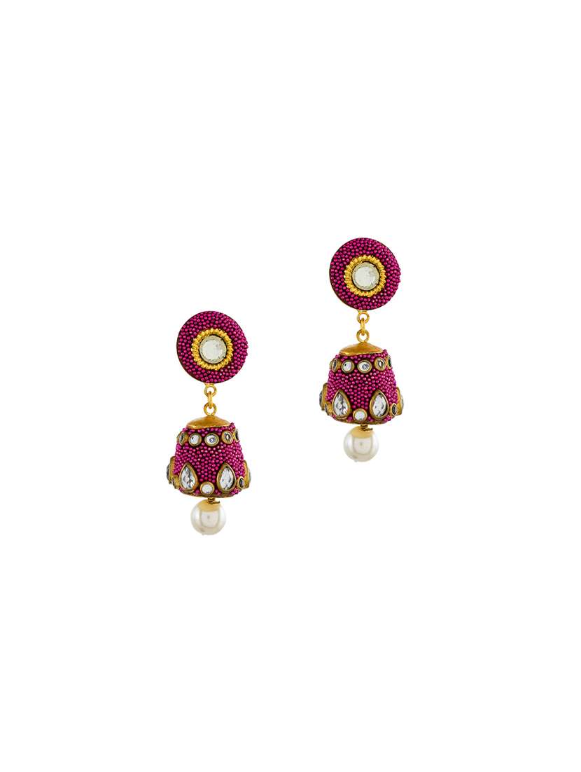 pink brass jhumka earring