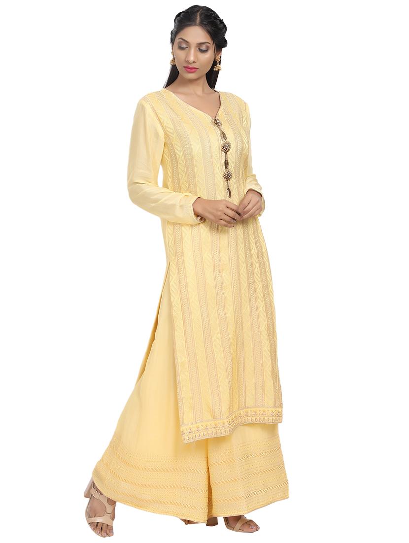 embroidered palazzo semi-stitched suit - 17353875 - Standard Image - 1