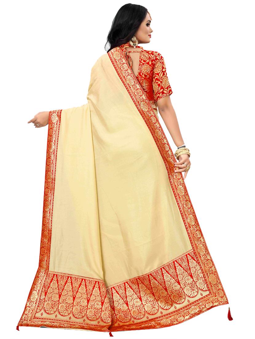 solid bordered saree with blouse - 17354693 - Standard Image - 1