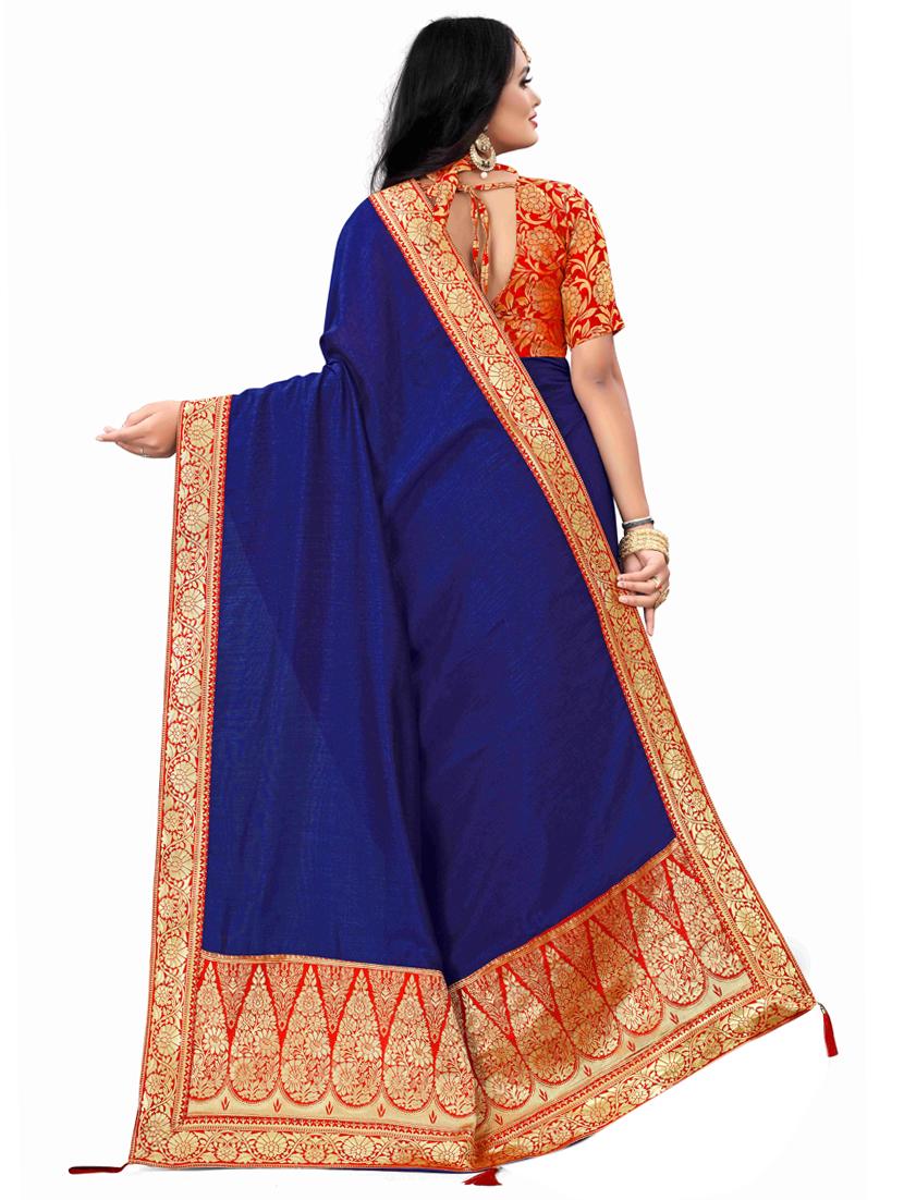 solid bordered saree with blouse - 17354696 -  Standard Image - 1