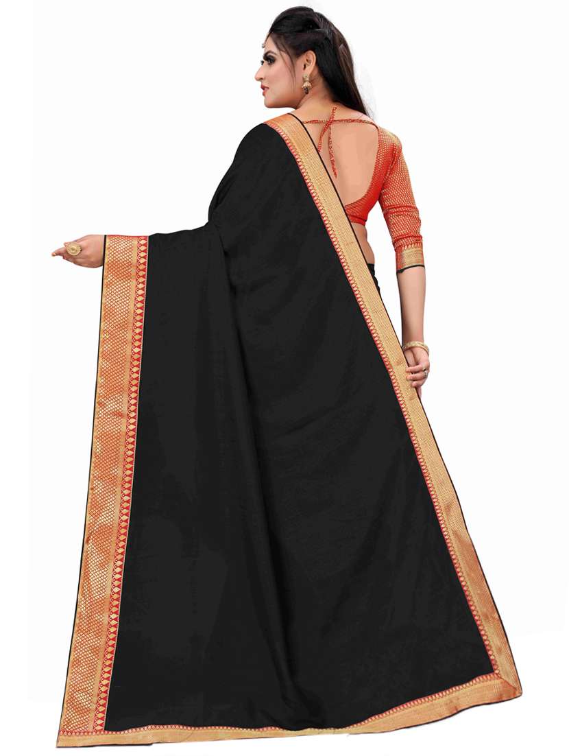 solid bordered saree with blouse - 17354704 -  Standard Image - 1