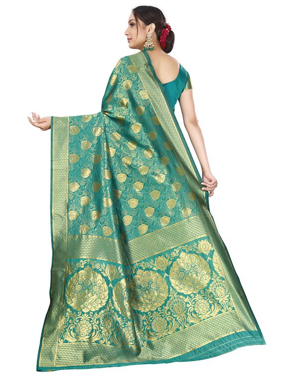 turquoise printed saree with blouse - 17354763 - Standard Image - 1