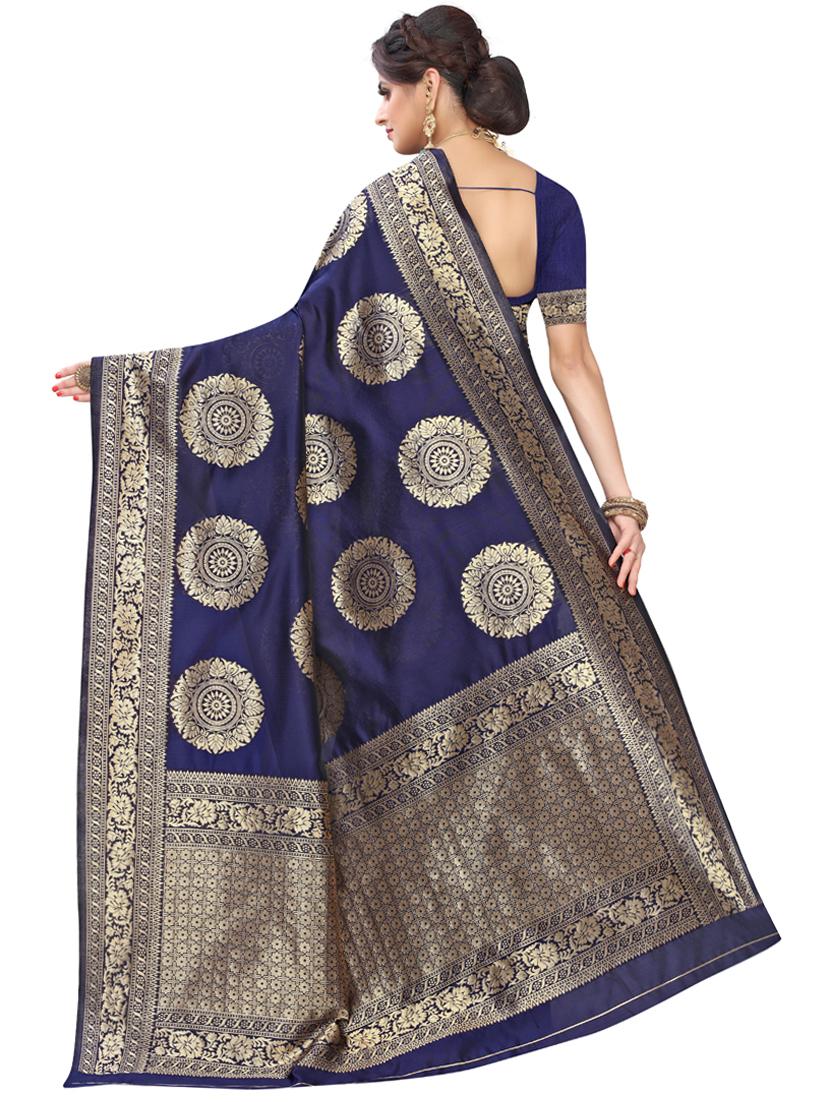 navy blue banarasi silk saree with blouse - 17354787 - Standard Image - 1