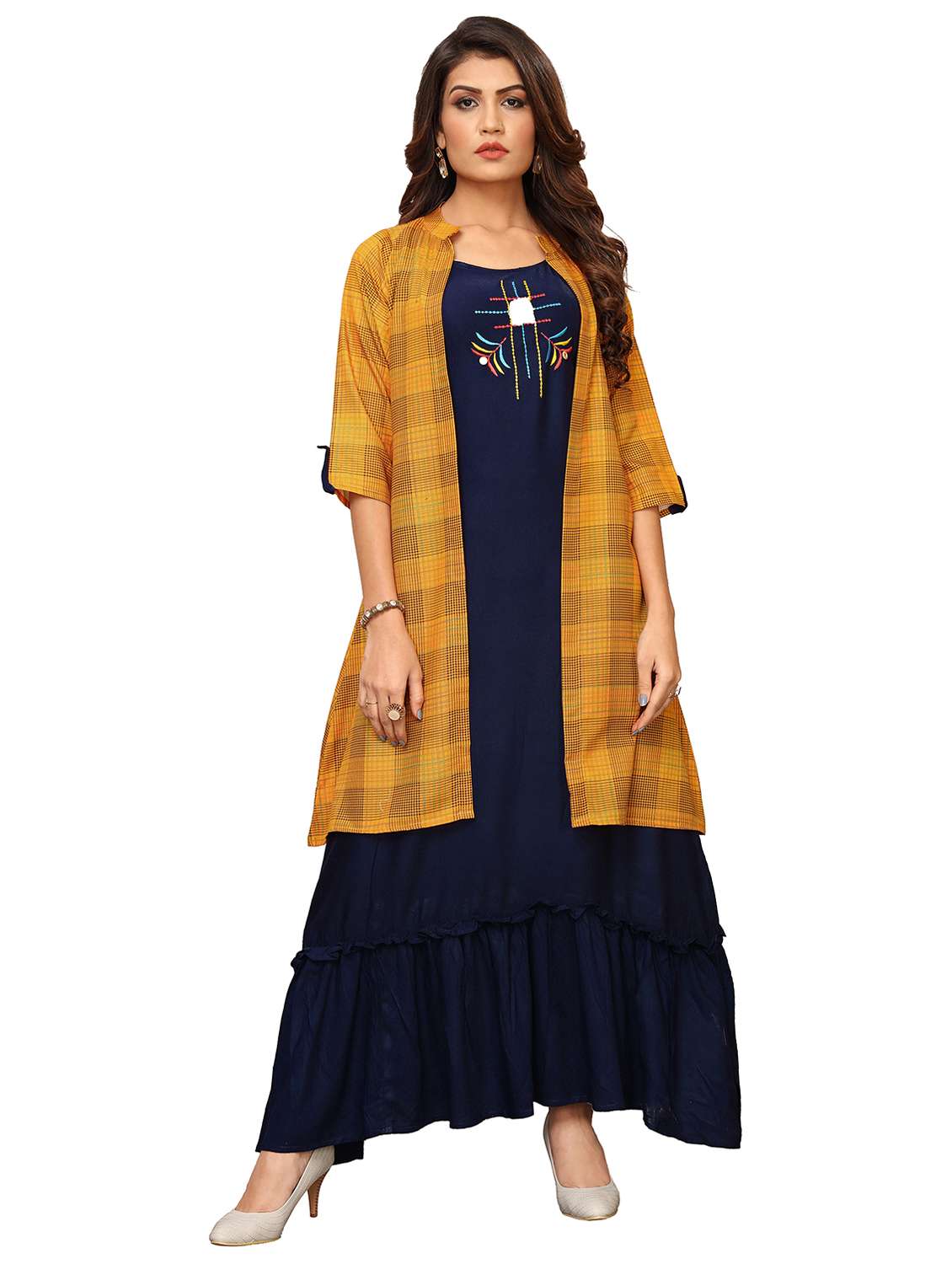 embroidered kurta with jacket 