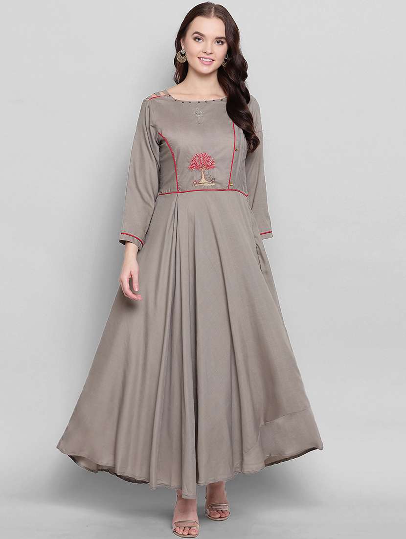 solid embroidered flared dress
