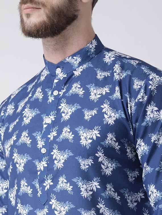 blue floral print kurta pyjama set with white solid nehru jacket - 17356728 - Standard Image - 4