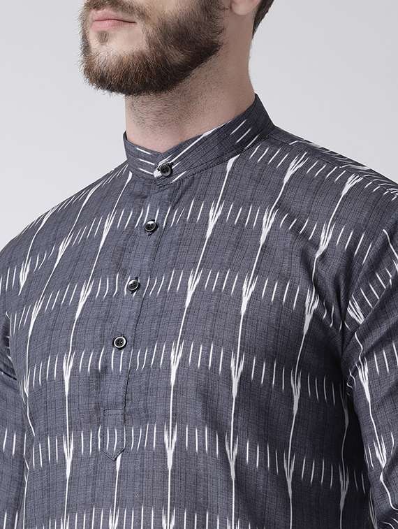 grey printed kurta pyjama set with white solid nehru jacket - 17356731 - Standard Image - 4