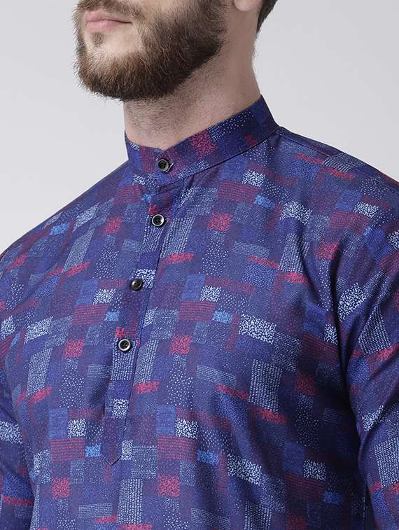 blue checkered kurta pyjama set with white solid nehru jacket - 17356735 -  Standard Image - 4