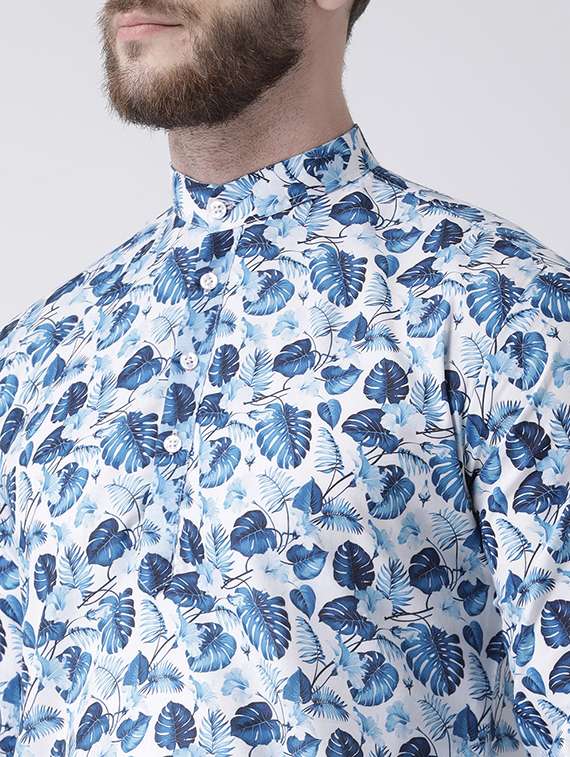 blue printed kurta pyjama set with white solid nehru jacket - 17356738 -  Standard Image - 4