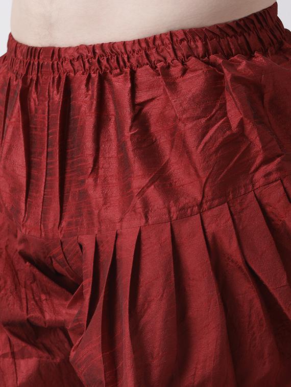 maroon solid dhoti kurta set with printed bandhgala jacket - 17356747 - Standard Image - 4