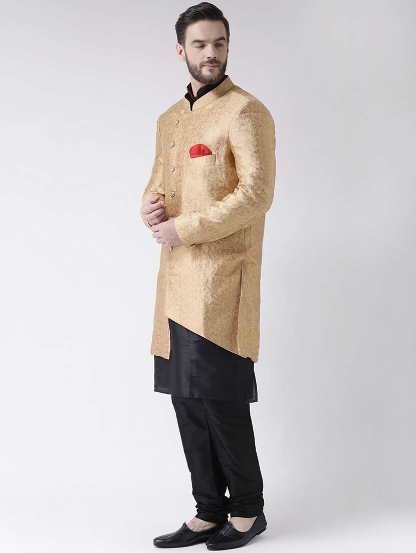 beige jacquard sherwani set - 17356758 -  Standard Image - 1