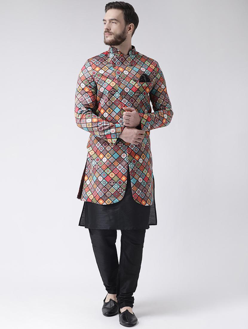 multi colored checkered sherwani set